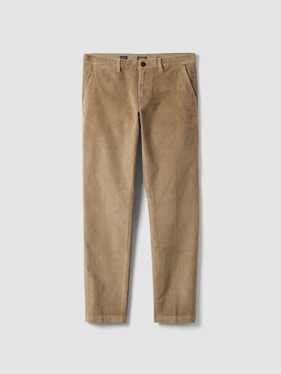 Beige slim-fit stretch cotton chino trousers_0