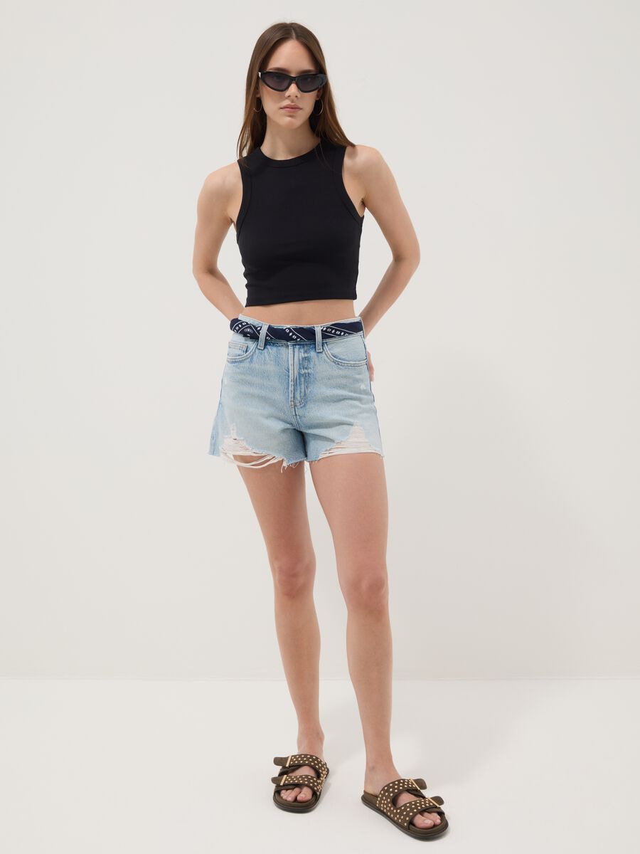 Black cropped stretch cotton tank top_2