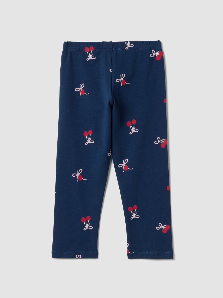 Leggings in cotone elasticizzato blu da bambina slim fit con disegni_1