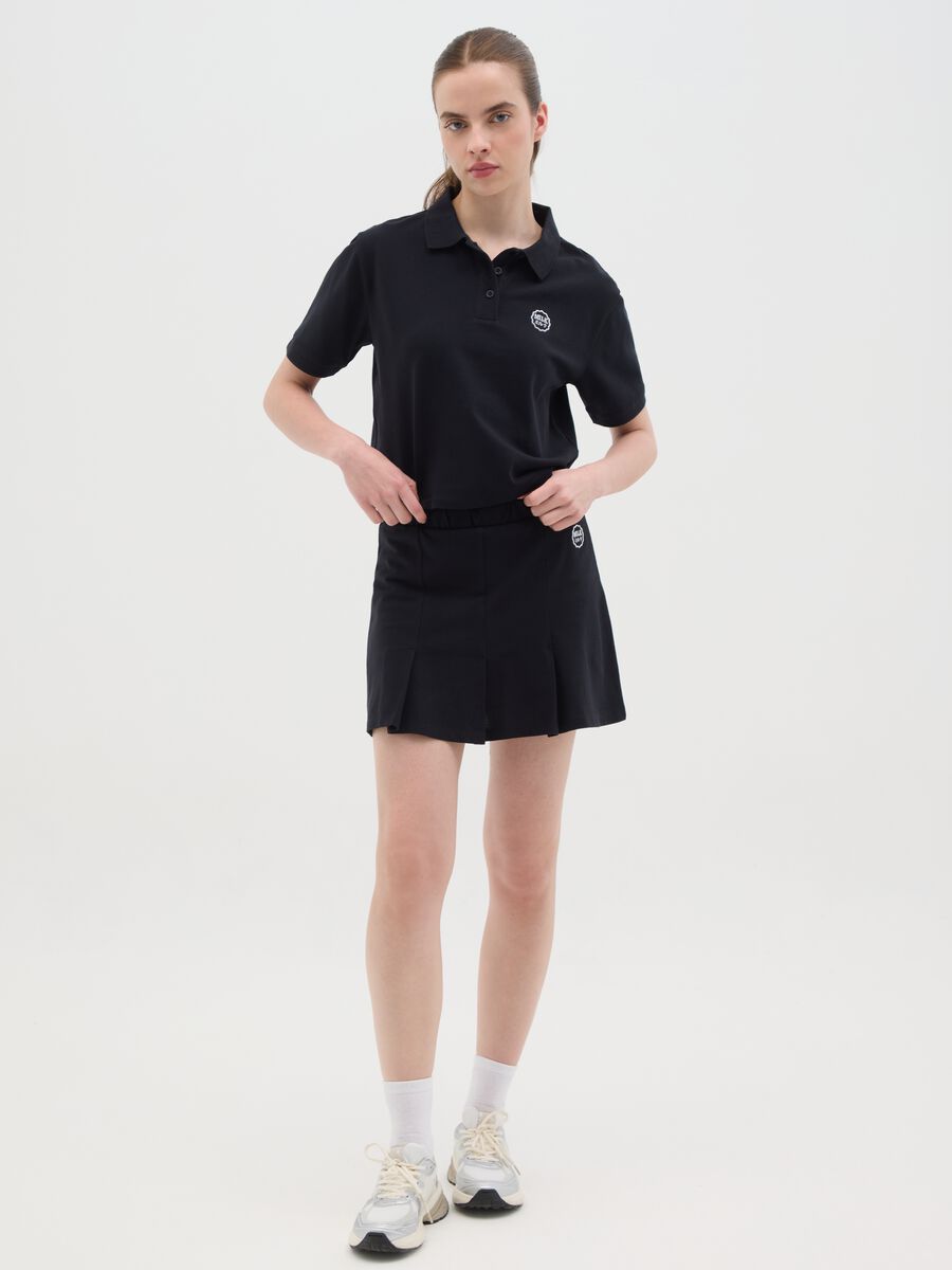 Women's black pure cotton regular fit polo with classic collar and embroidered logo_1