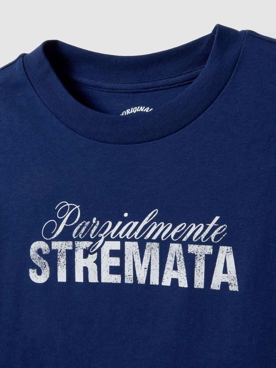 Blue pure cotton regular fit T-shirt with text_5