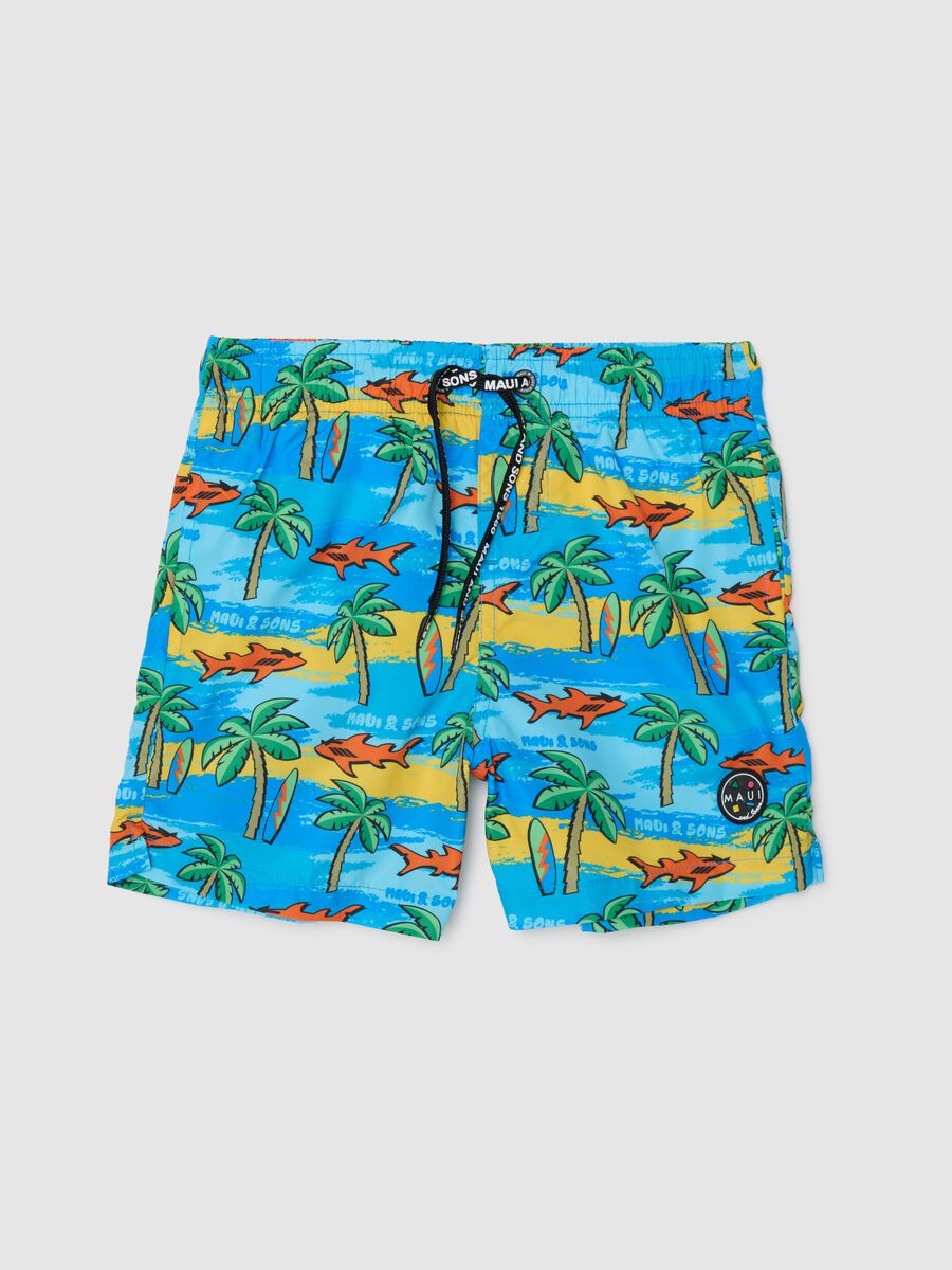 Child's multicolour fabric shorts regular fit with tropical print_0