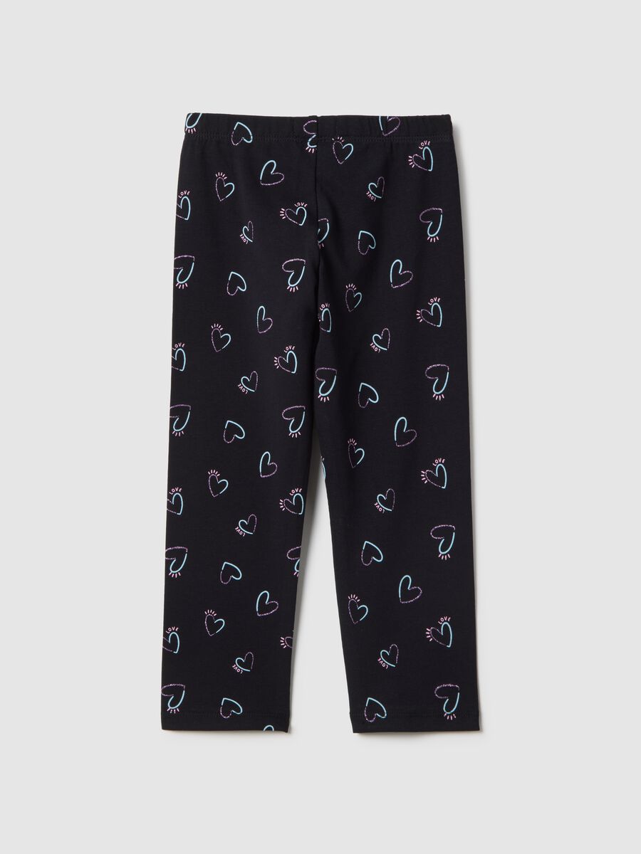Girls' black stretch cotton skinny fit leggings with hearts_1