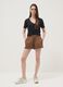 Brown cotton-blend shorts with elasticated waistband_0