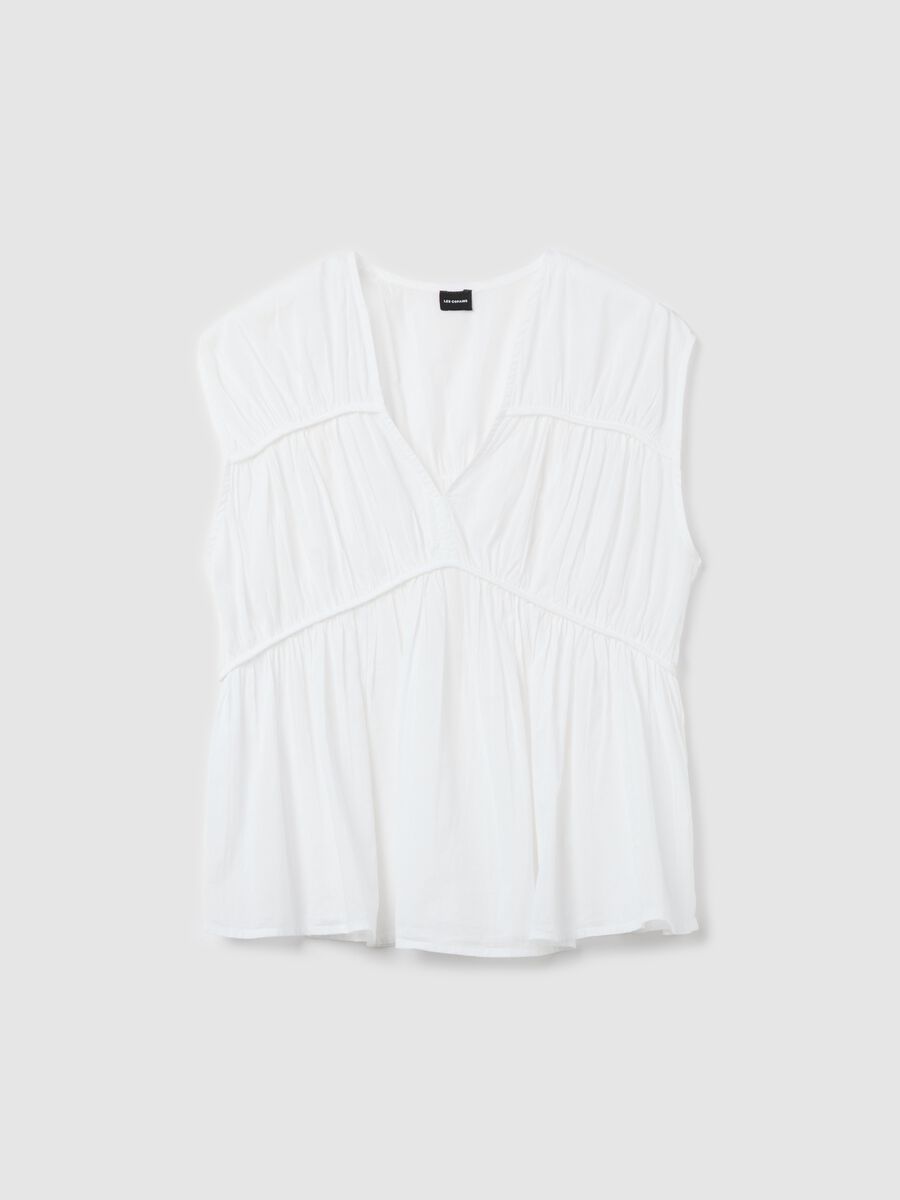 White sleeveless cotton blouse with gathering_4