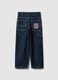 Children's blue pure cotton trousers regular fit with exposed stitching_1