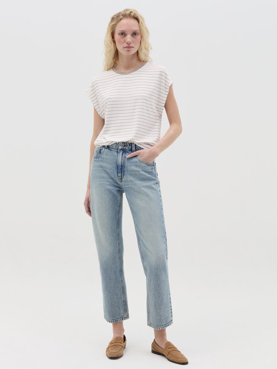 White and beige striped T-shirt with short sleeves_1