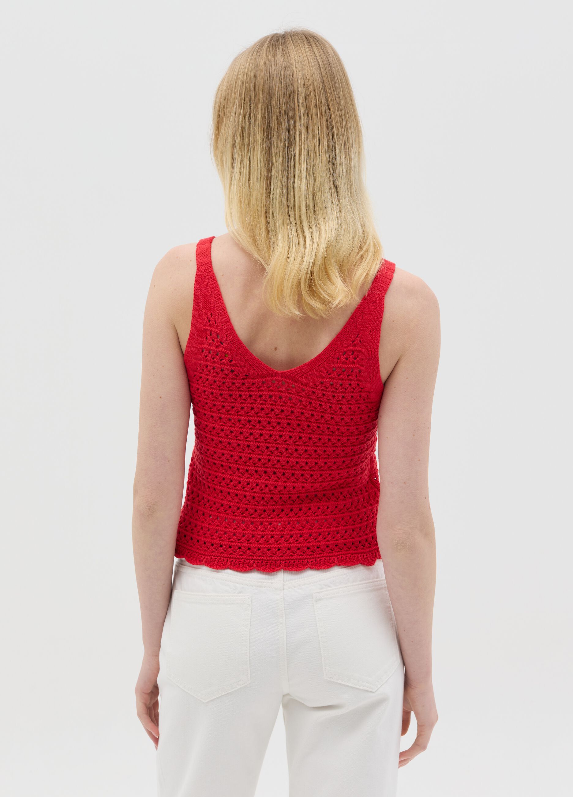 Tank top crochet con scollo a V rosso