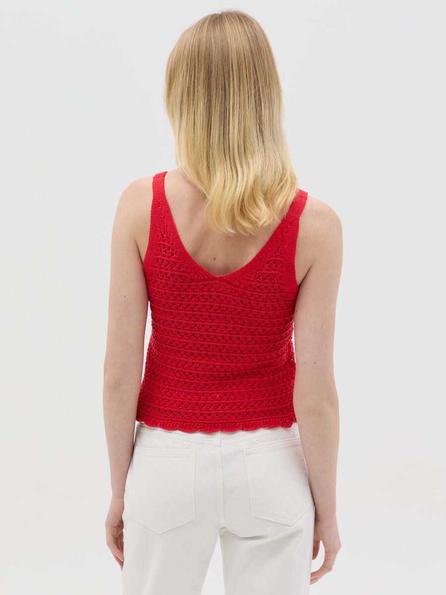 Red crochet tank top with V neck_3