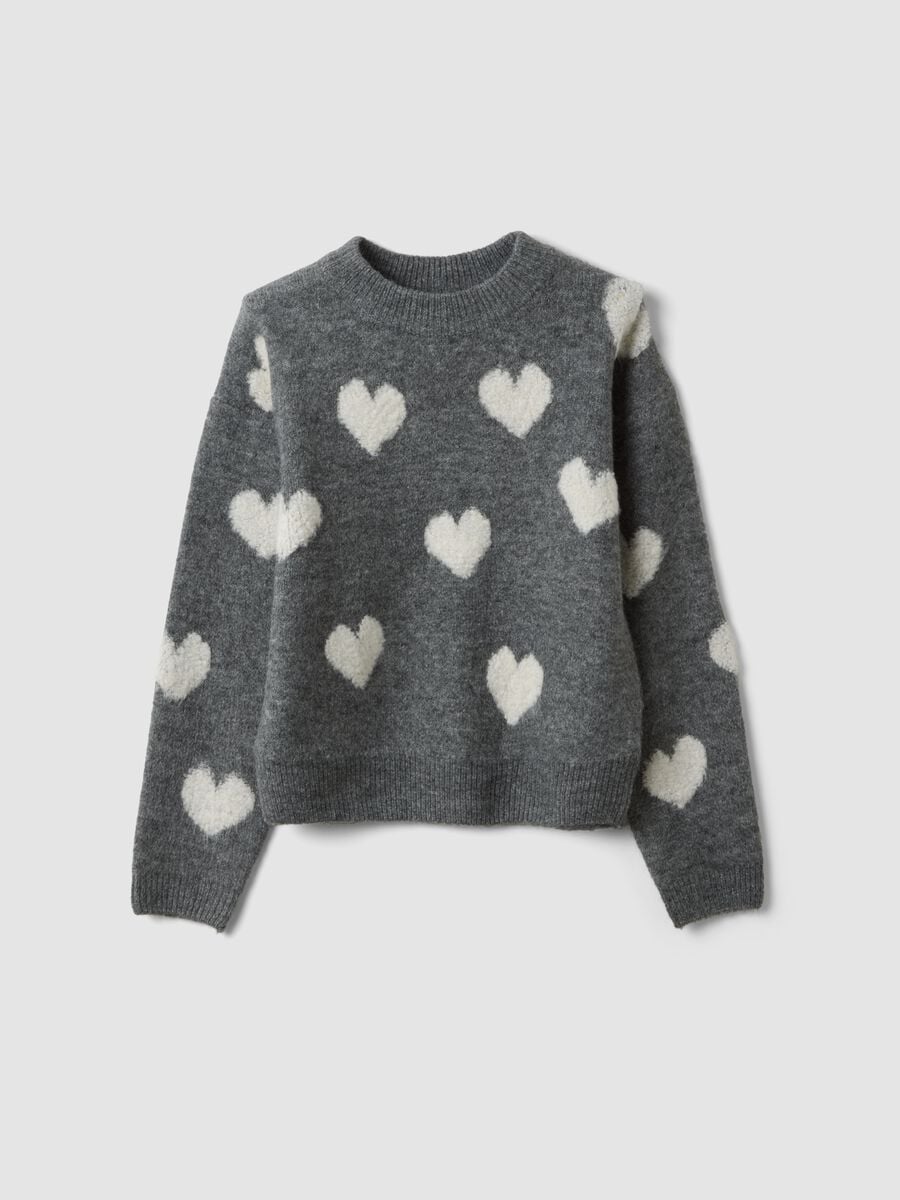 Maglia grigia melange in tessuto elasticizzato girocollo con cuori_3