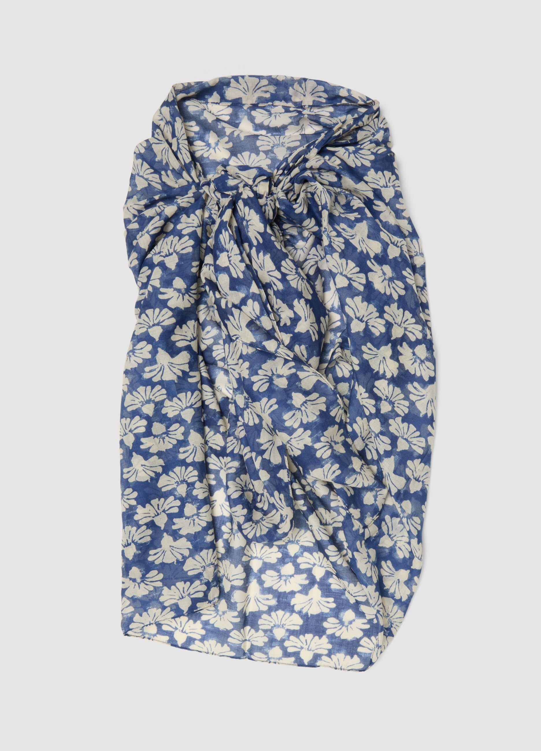 Blue pure cotton sarong with floral print