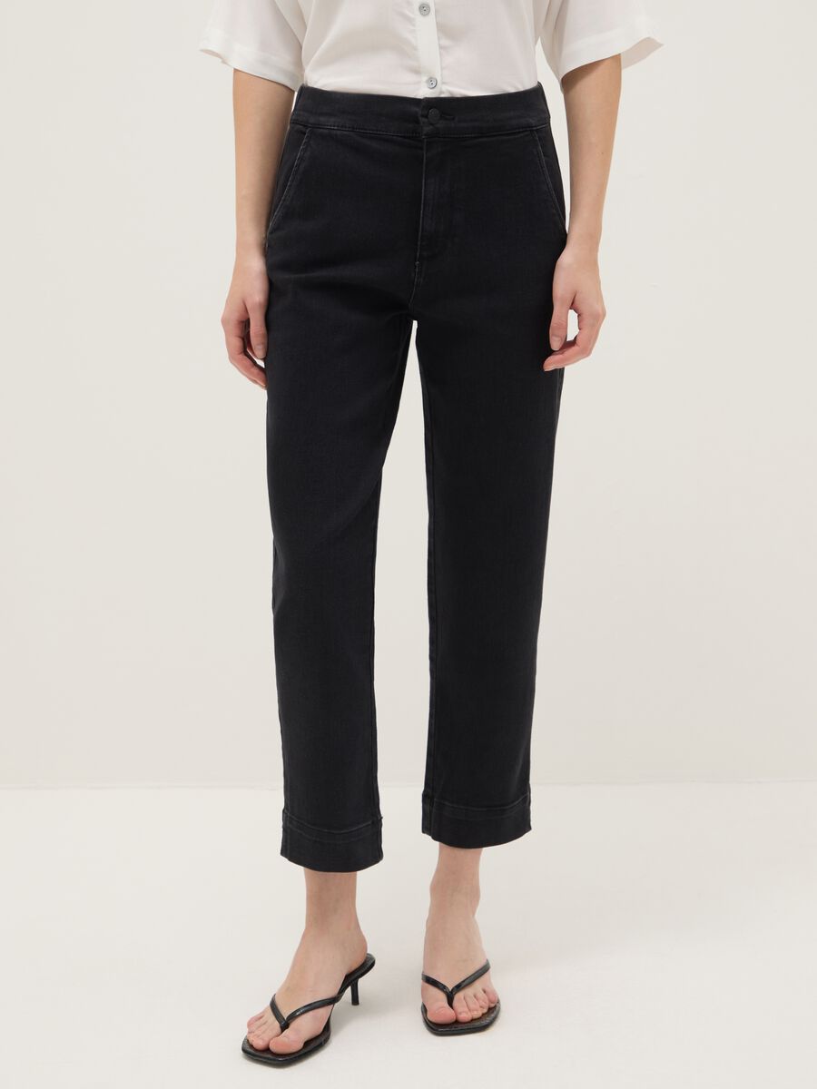 Black Cotton Blend Slim Fit Chino Trousers_1