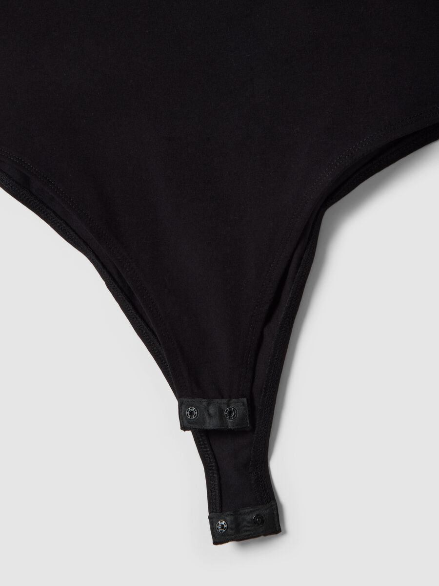 Regular fit black stretch cotton bodysuit with square neckline_1