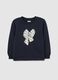 Blue girls' sweatshirt in pure cotton with bow print_0