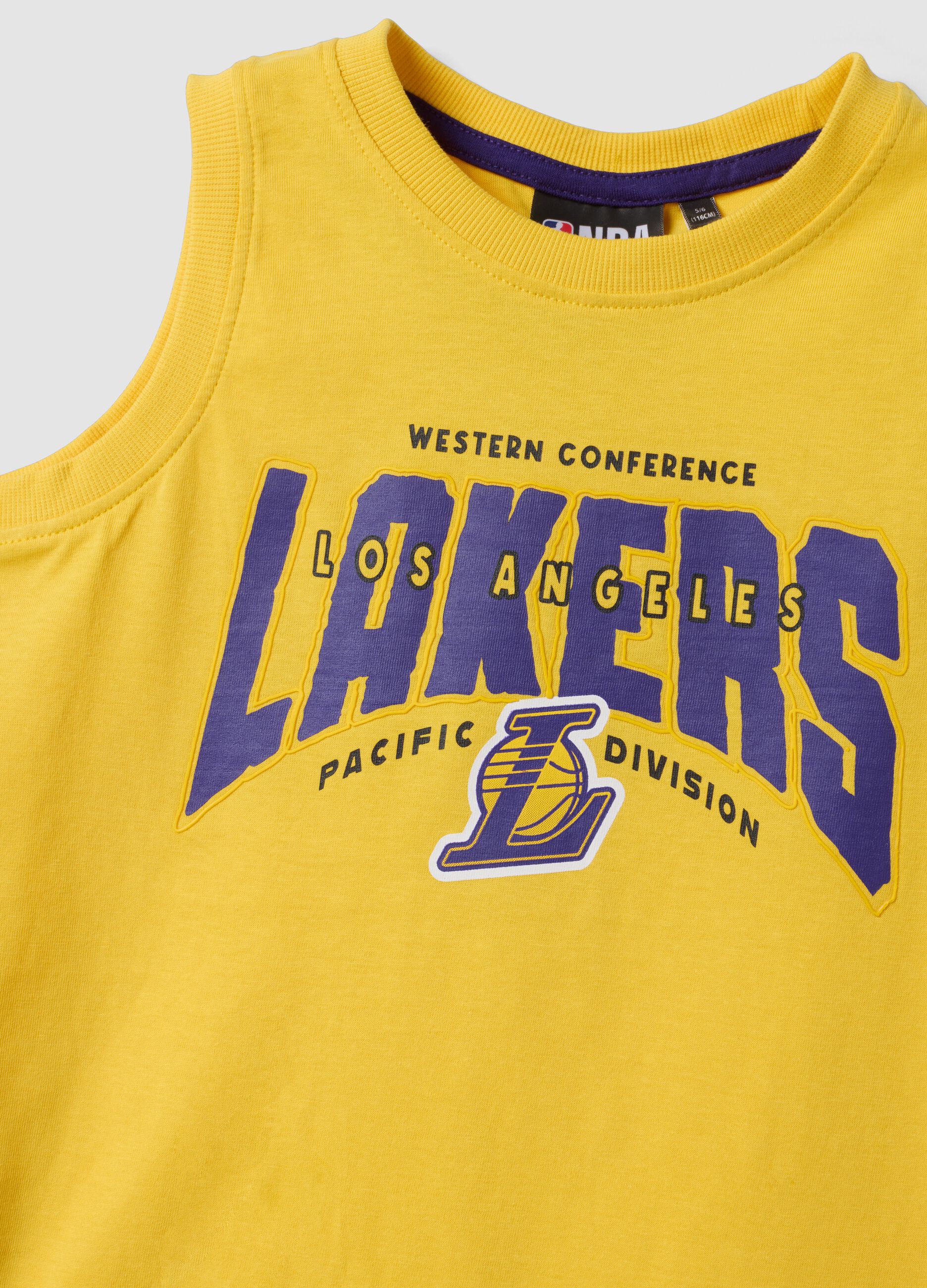 Yellow pure cotton vest top with sporty print