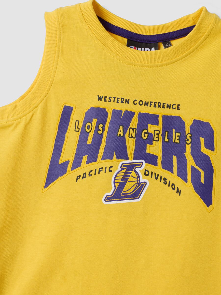 Canotta gialla in puro cotone con stampa sportiva Over fit_2