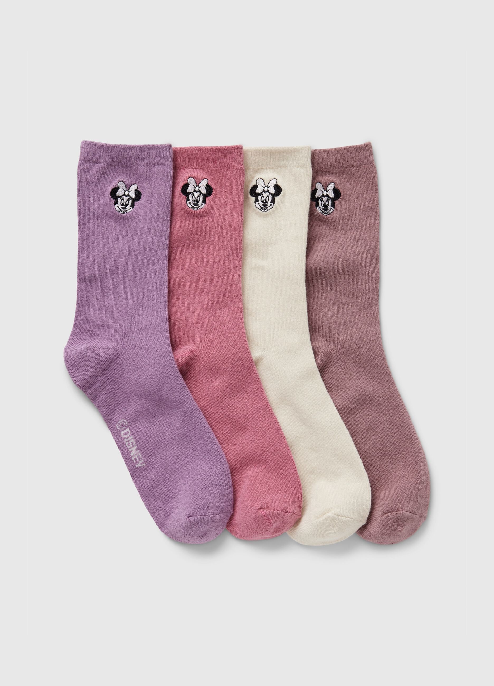 Four-pair pack short socks with Minnie Mouse embroidery