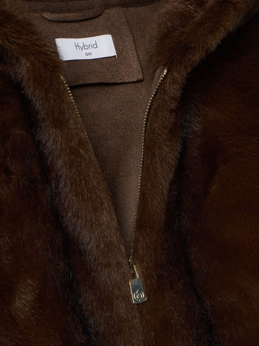 Cappotto marrone regular fit con cappuccio effetto teddy_1