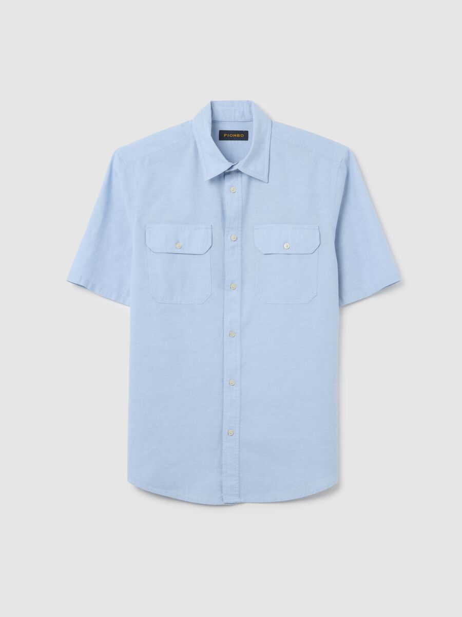 Short-Sleeved Blue Shirt in Cotton and Linen_4