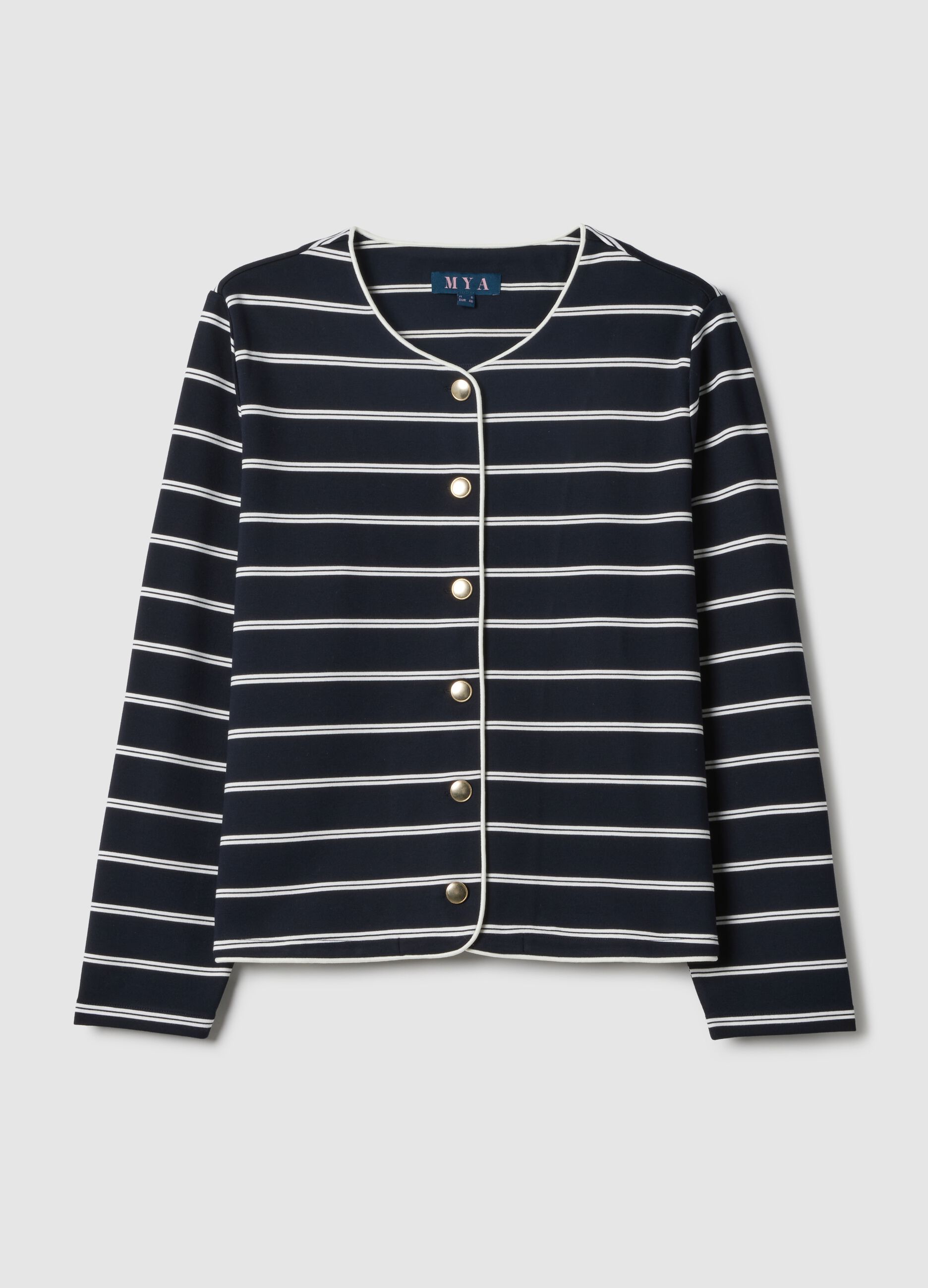 Multicolour Striped Viscose Blend Blazer Regular Fit with Buttons