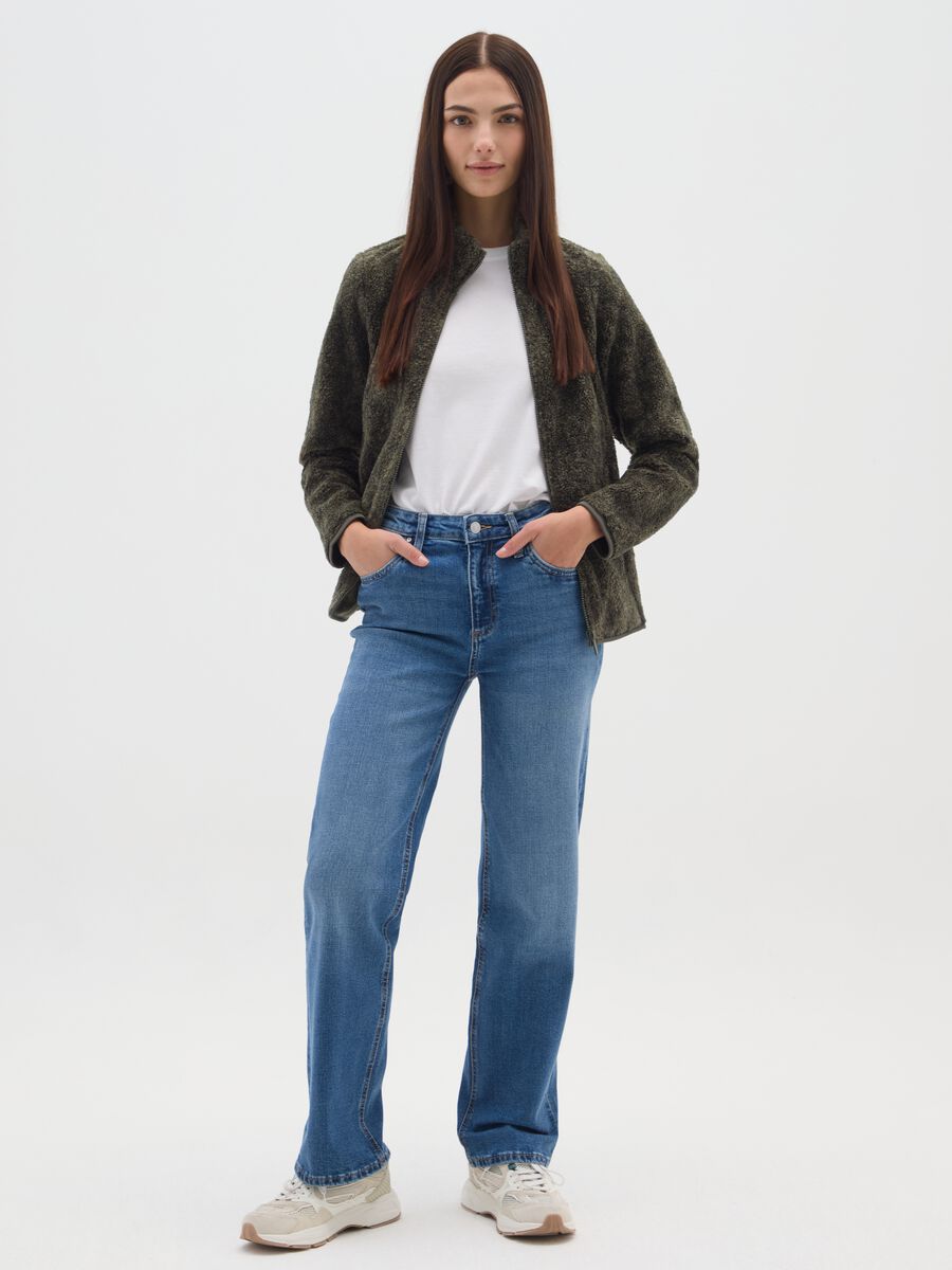Felpa verde regular fit con zip_1