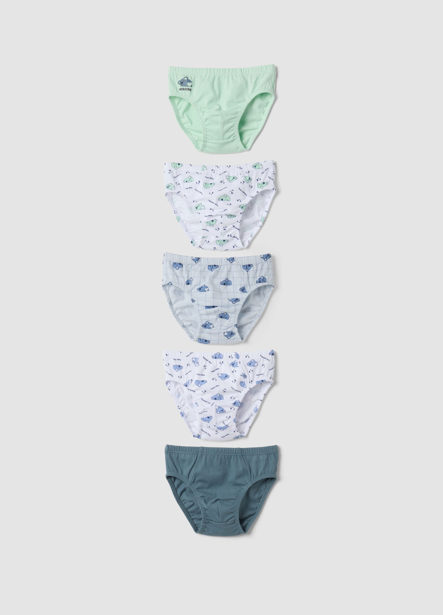 5-pack multicolour koala-print briefs in pure organic cotton