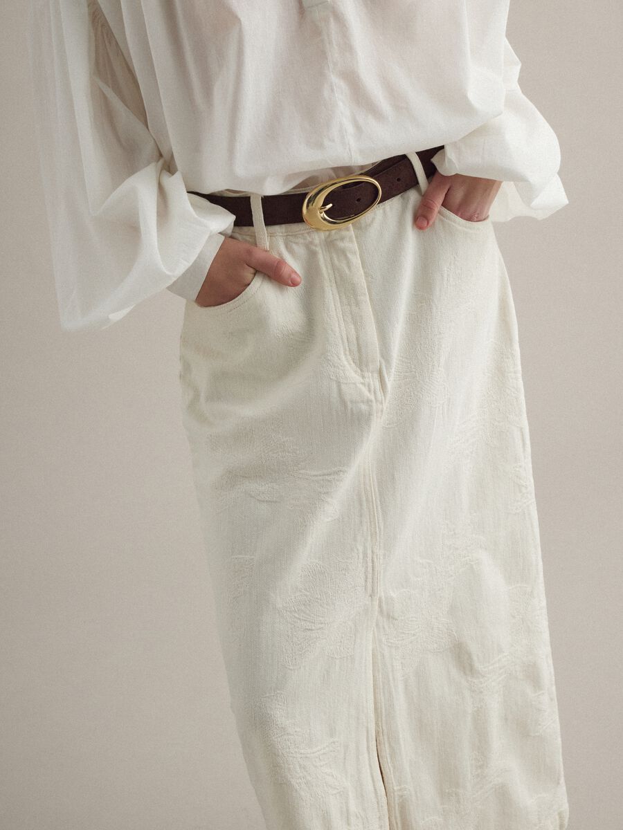 White pure cotton long skirt regular fit with elastic waistband_4