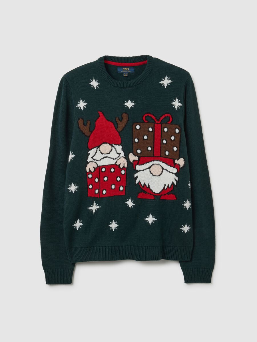 Green regular fit Christmas sweater with embroidery_4