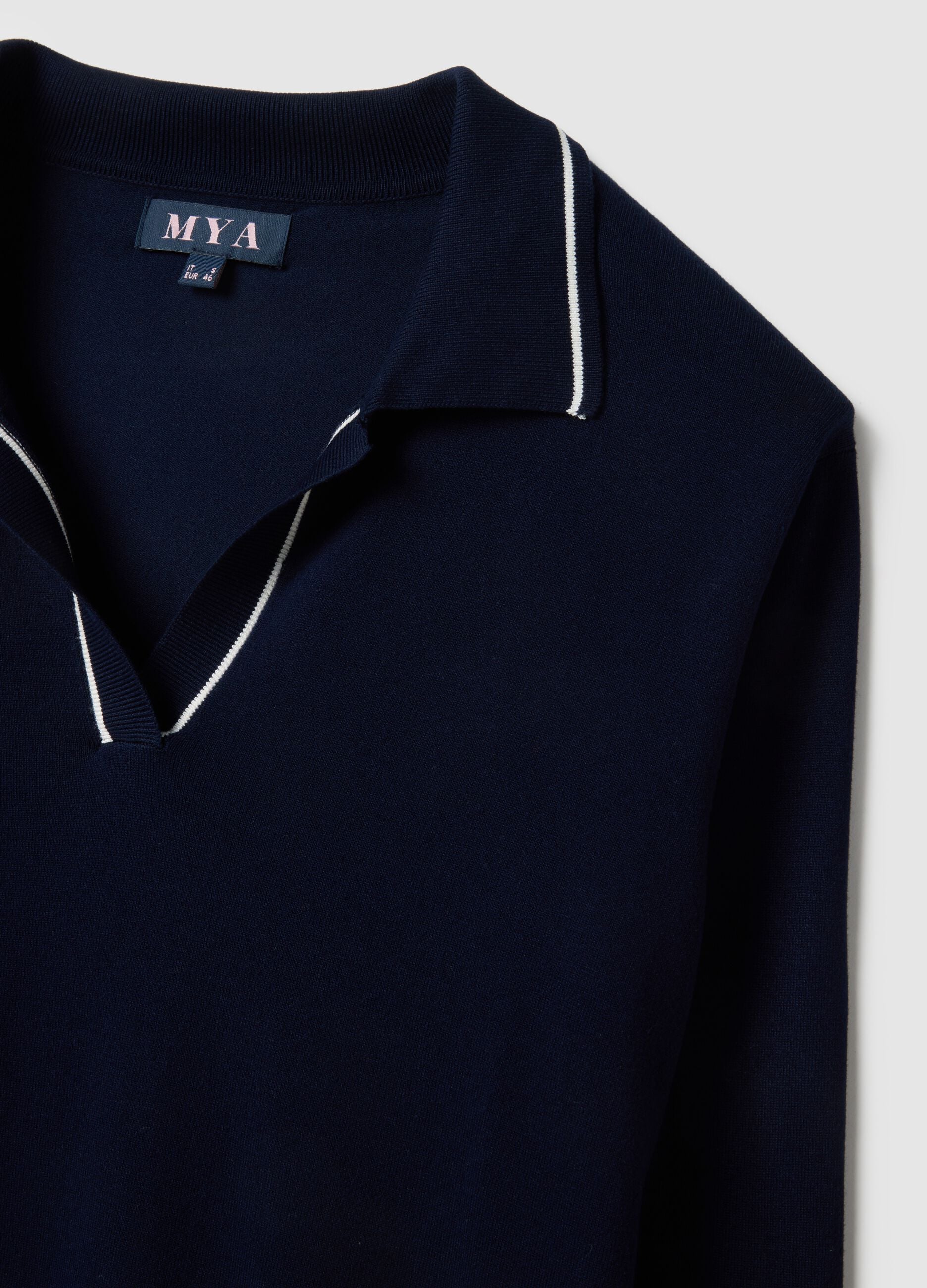 Blue viscose blend jumper with polo collar regular fit