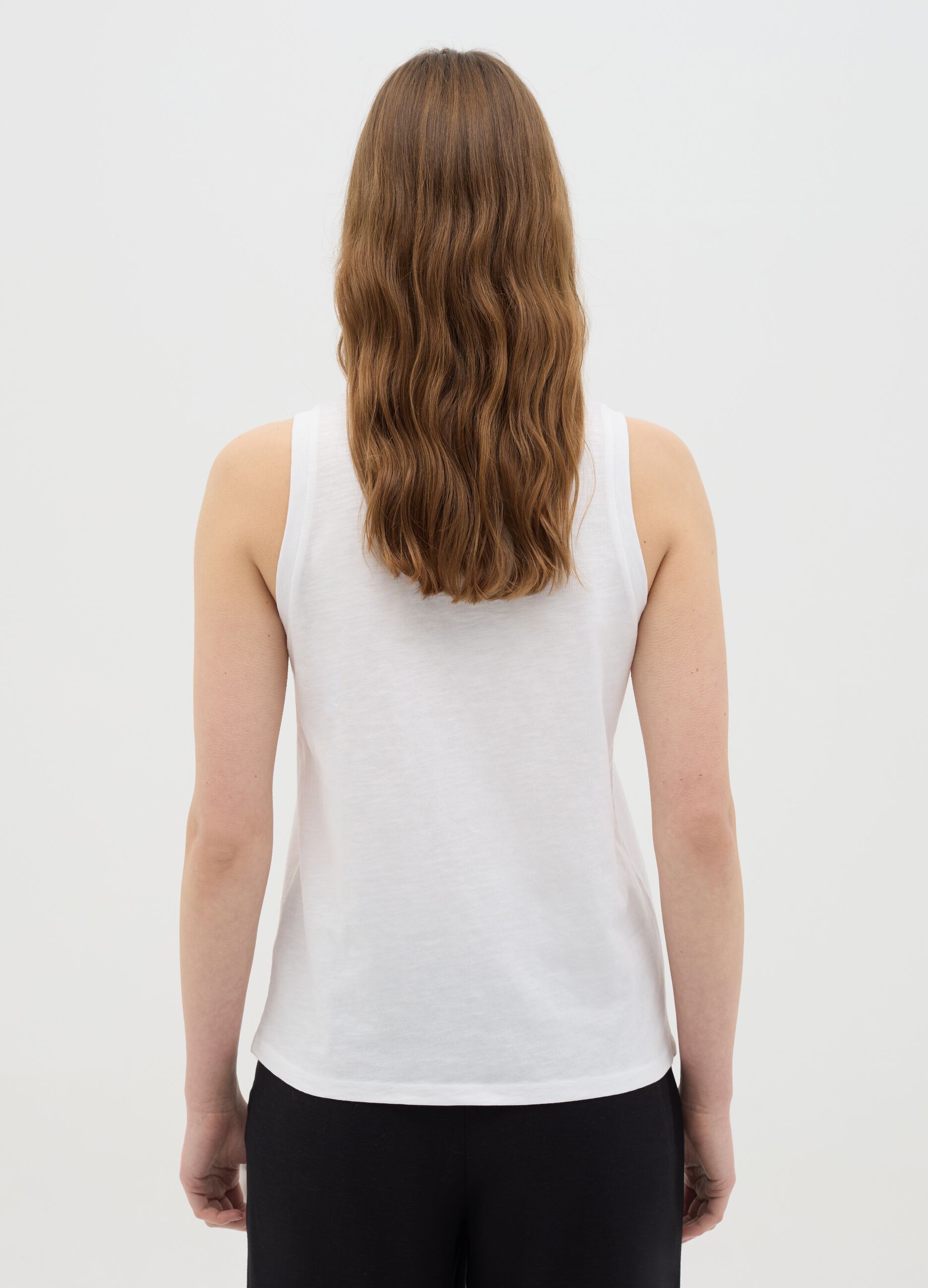 Women's white pure cotton tank top regular fit