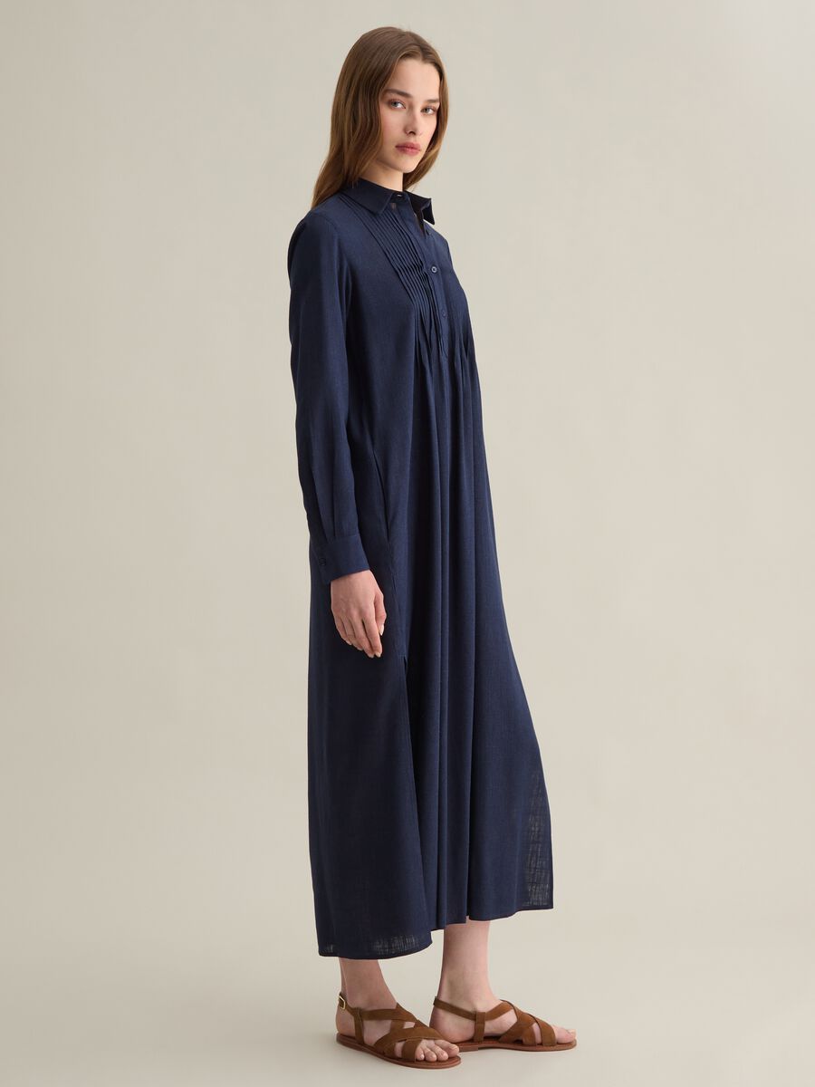 Piombo Blue Long Dress in Viscose and Linen_1