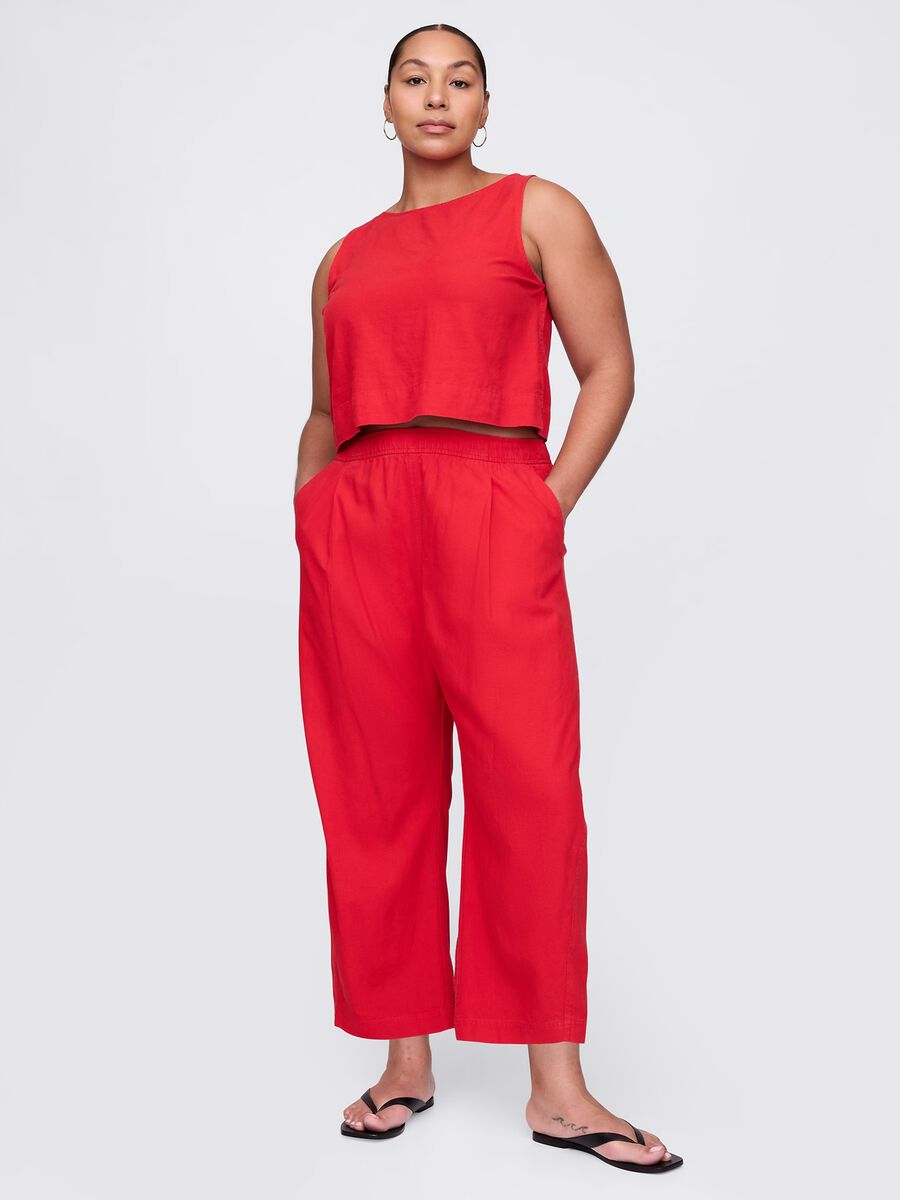 Red wide trousers in linen and viscose_4