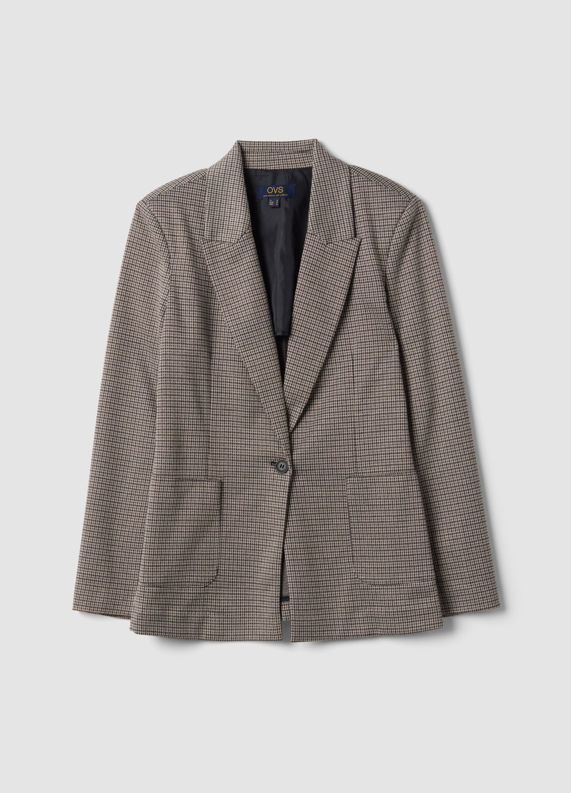 Blazer beige in viscosa elasticizzata a fantasia