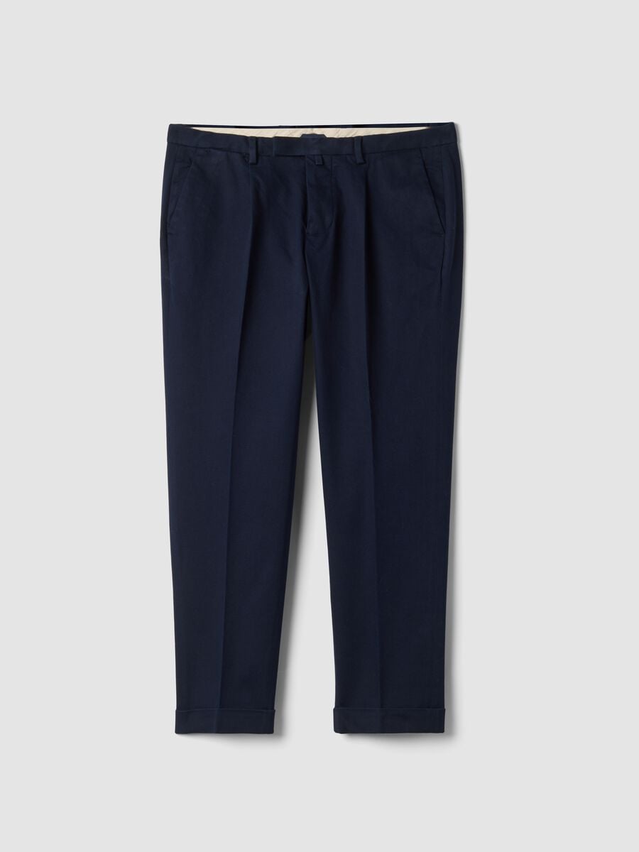 Pantaloni chino blu navy in cotone elasticizzato regular fit_0