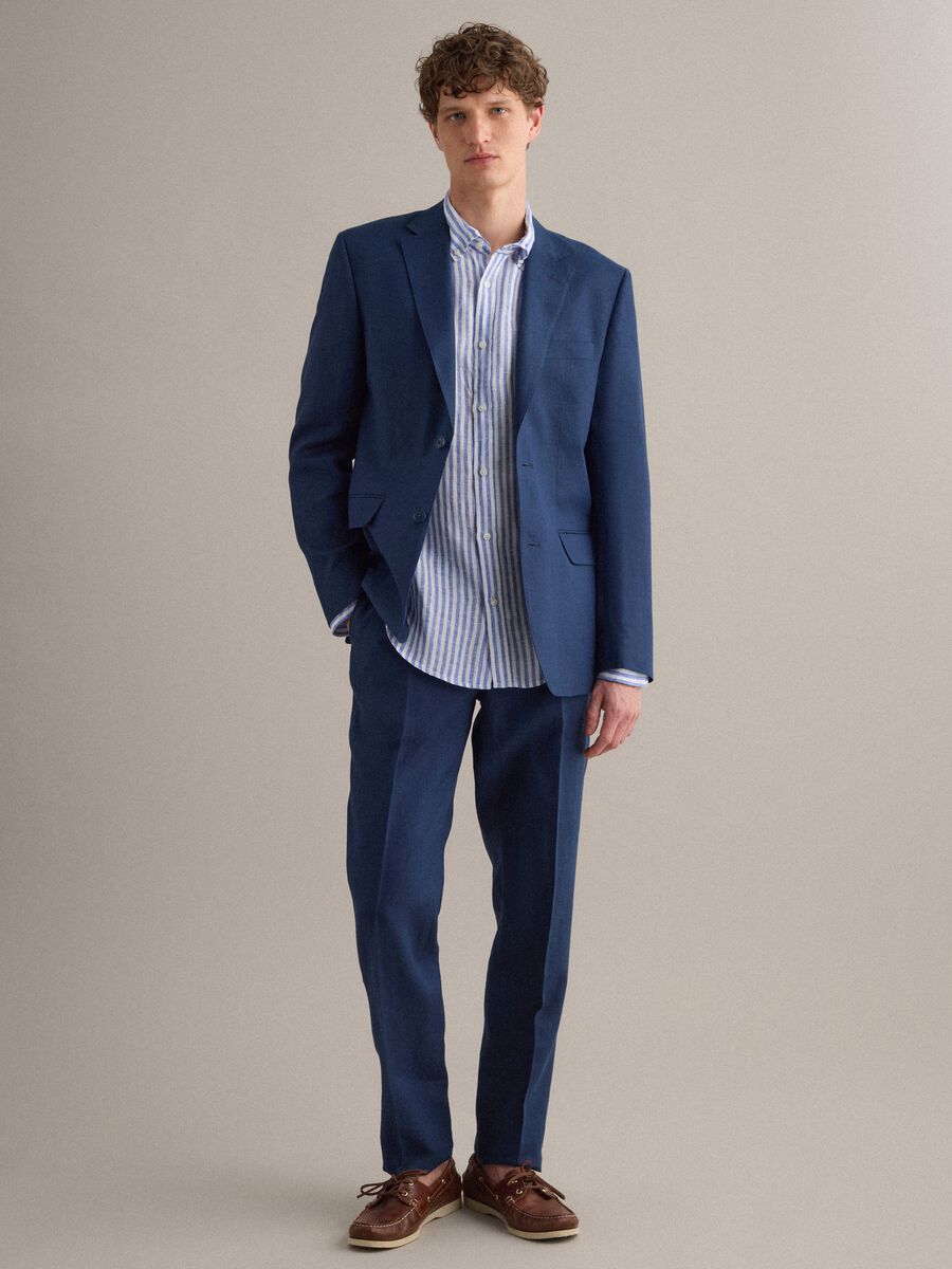 Blazer in puro lino blu slim fit_1