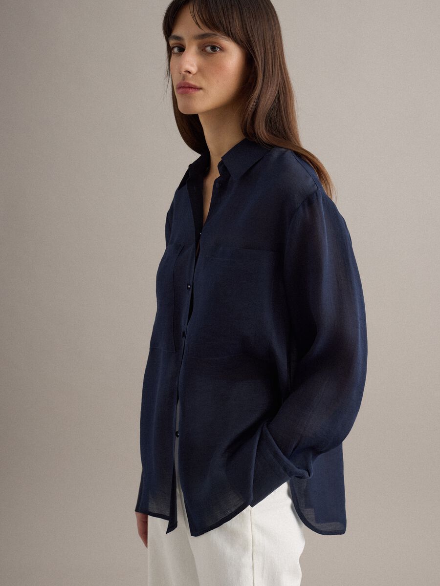 Blue long sleeve Lyocell shirt regular fit with classic collar_0