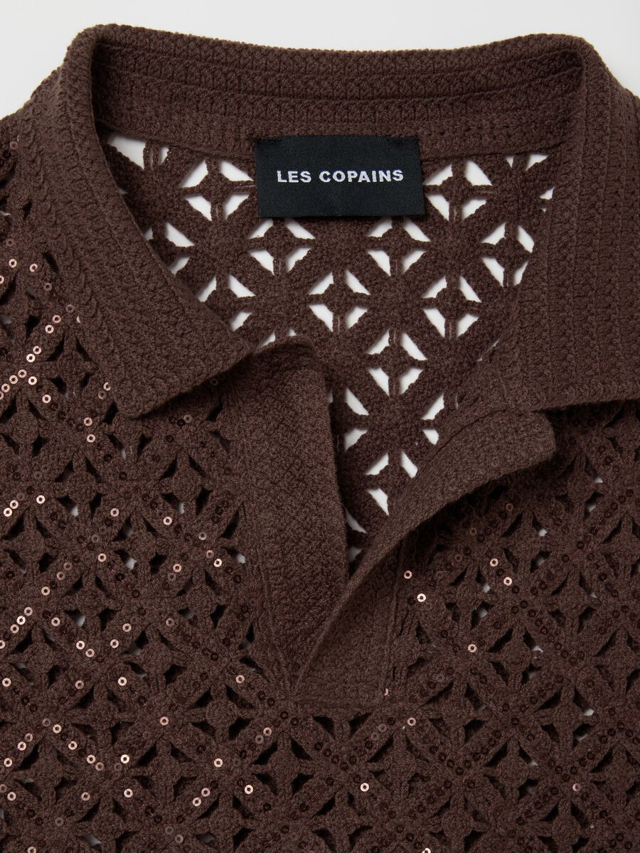 Brown cotton blend fitted women's top with sequins_5
