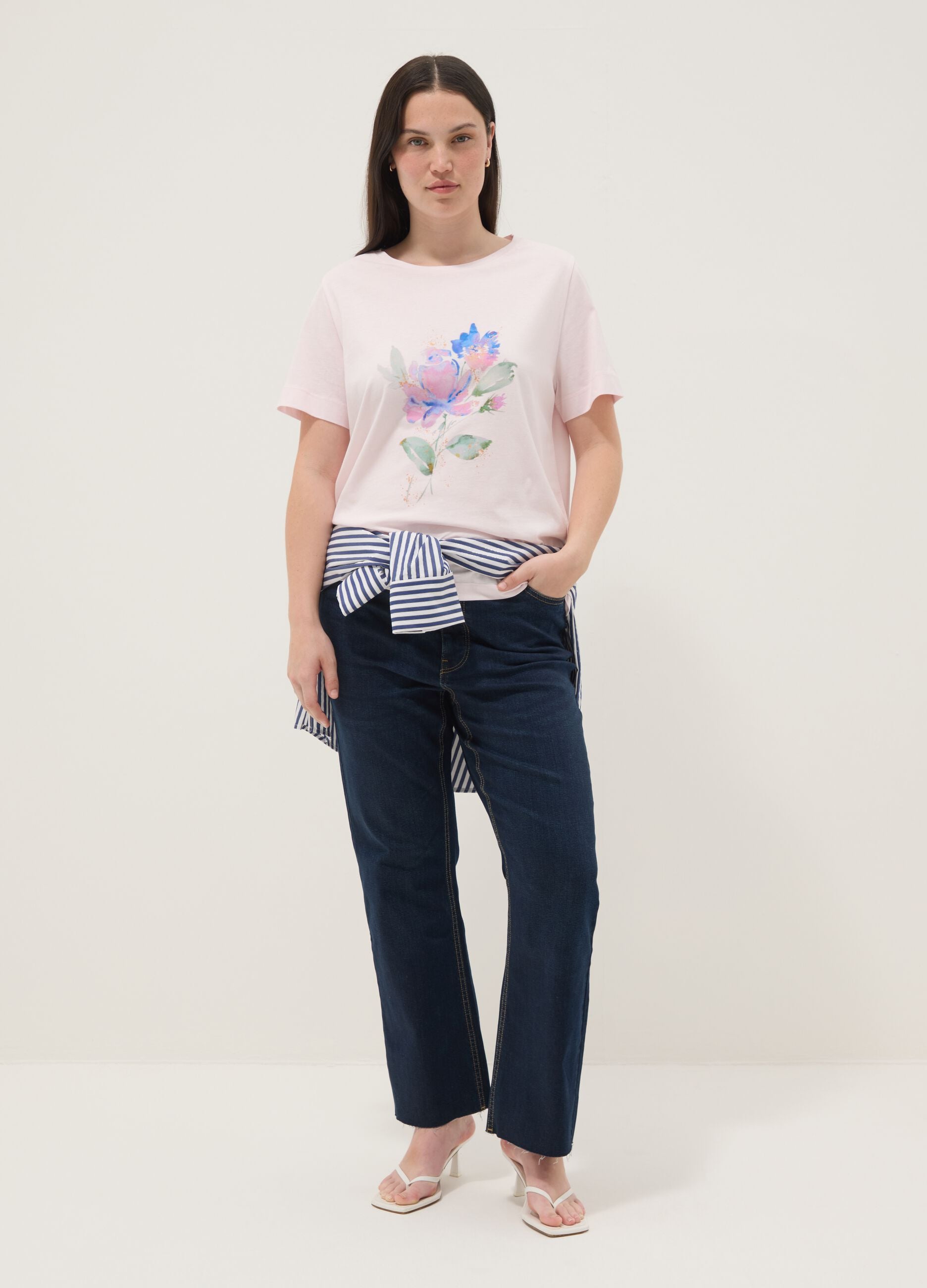 Pink short-sleeve pure cotton regular-fit printed T-shirt