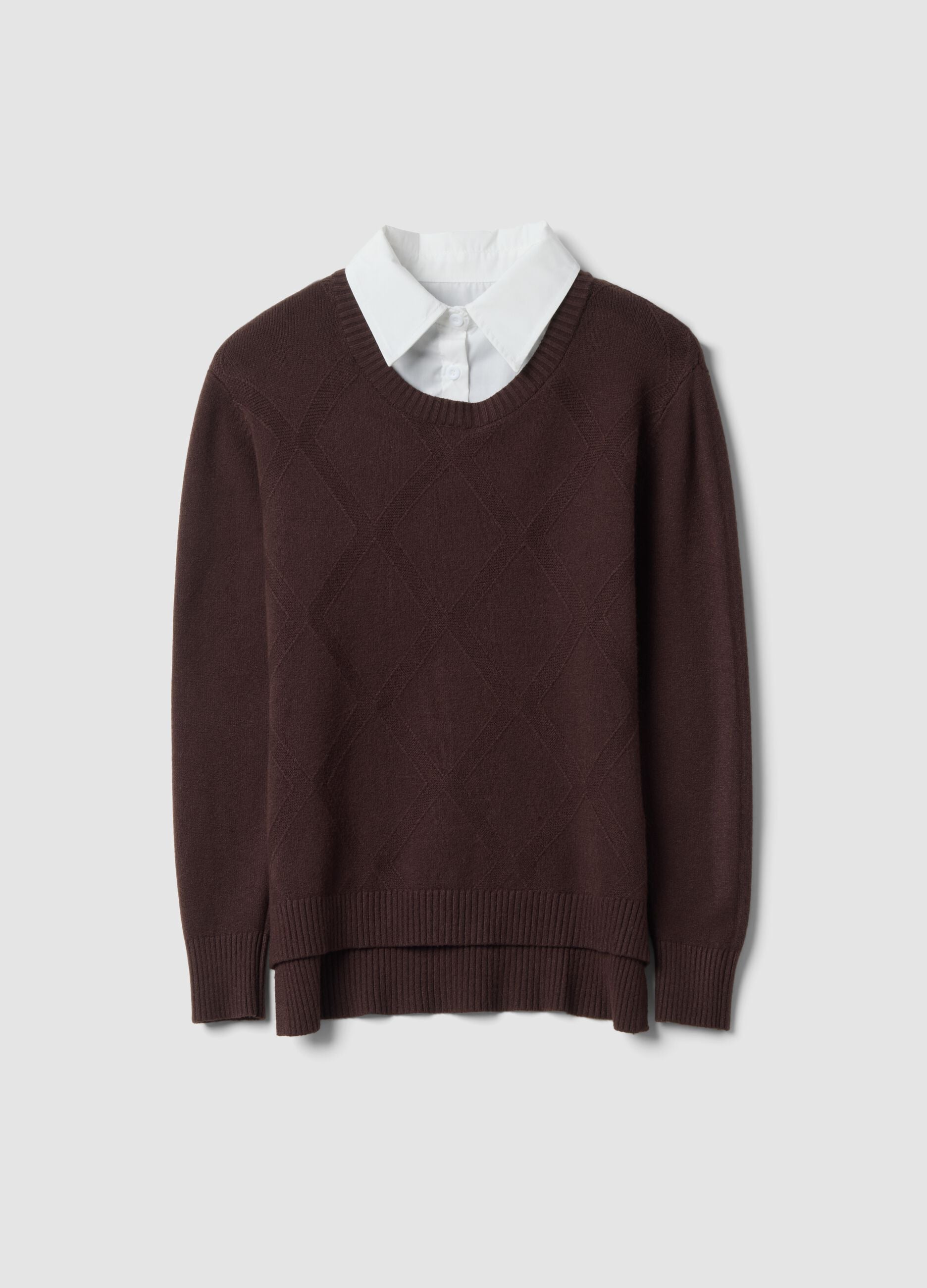Brown viscose-blend top with shirt collar