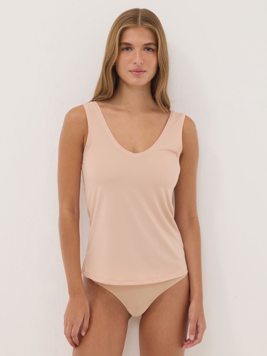 Canotta beige in tessuto elasticizzato regular fit_0
