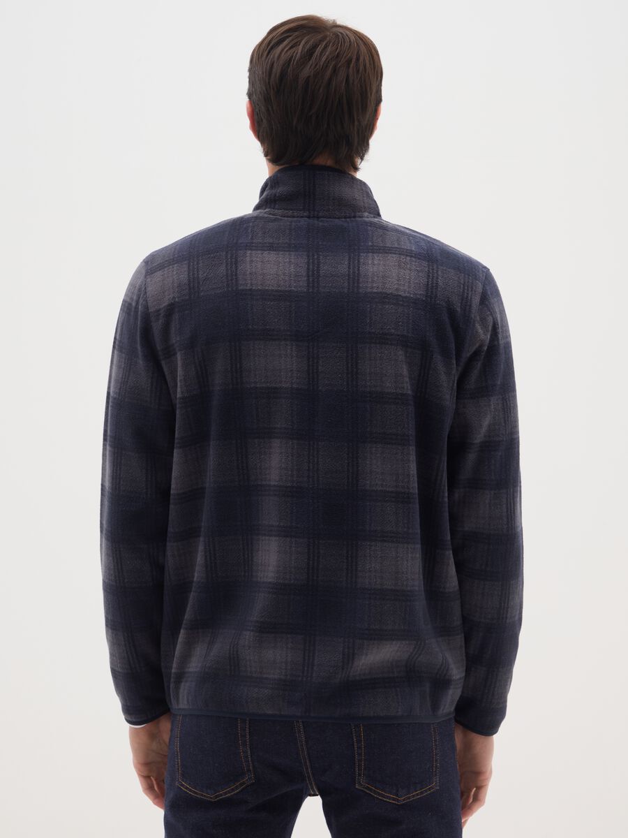 Blue High Neck Check Fleece Jacket with Zip_2