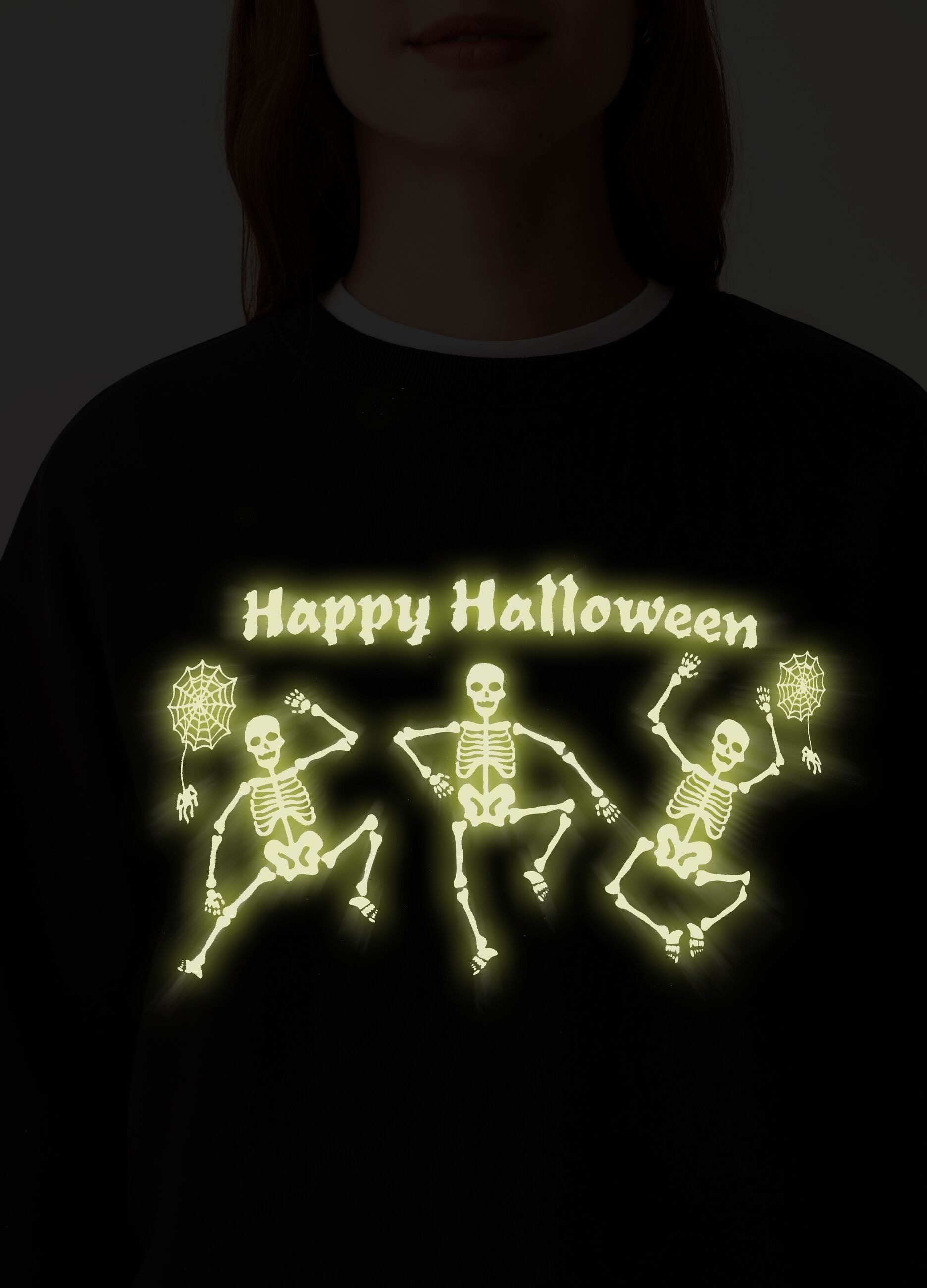 Felpa con stampa Halloween fosforescente