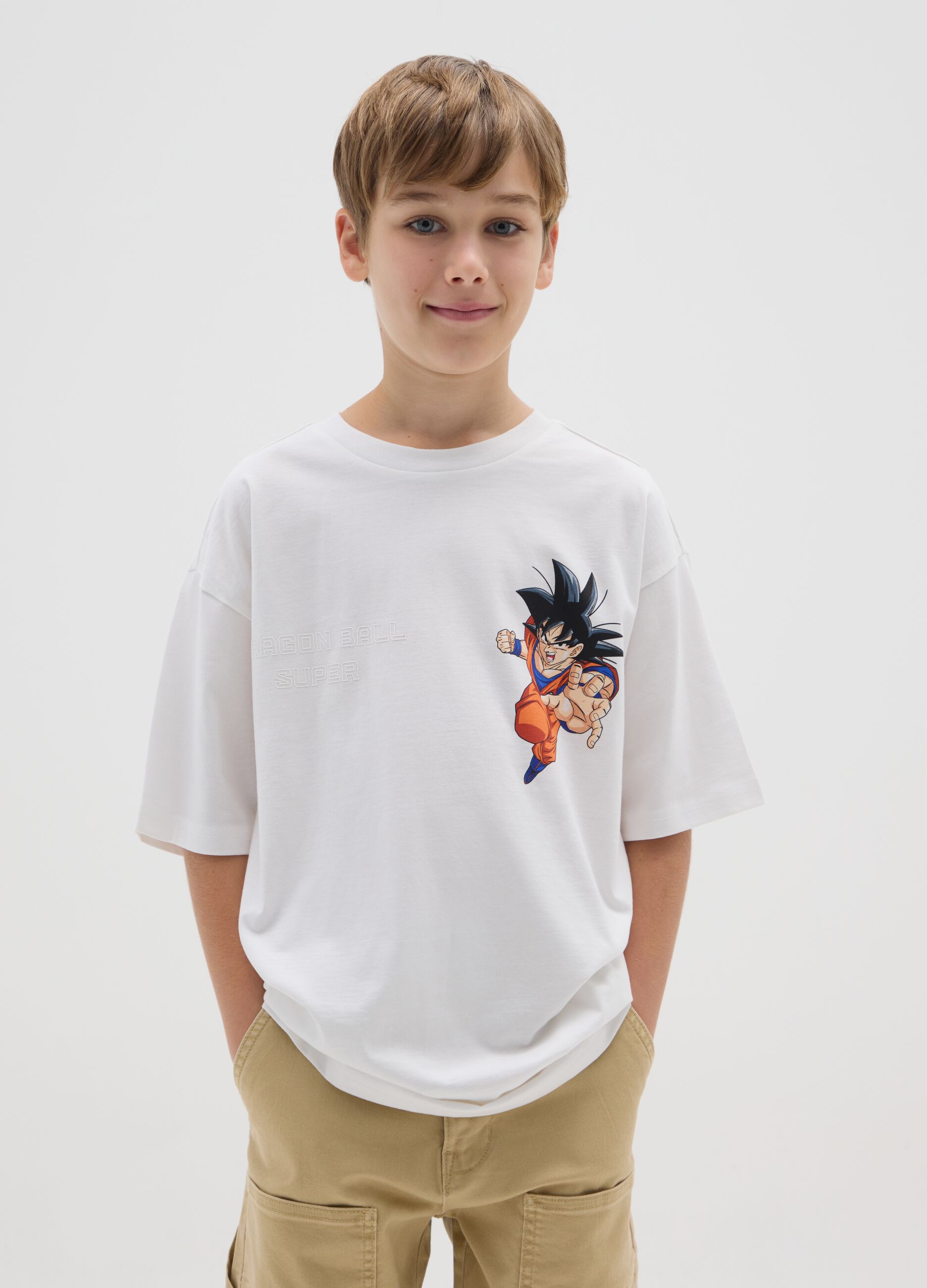 Children's white pure cotton t-shirt regular fit with print