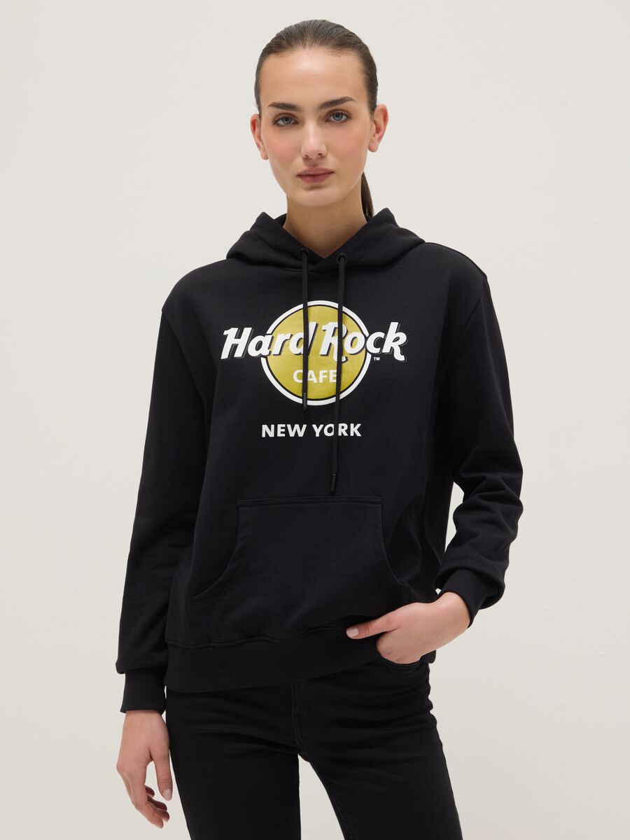 Black pure cotton regular fit hoodie with Hard Rock Cafe logo_0