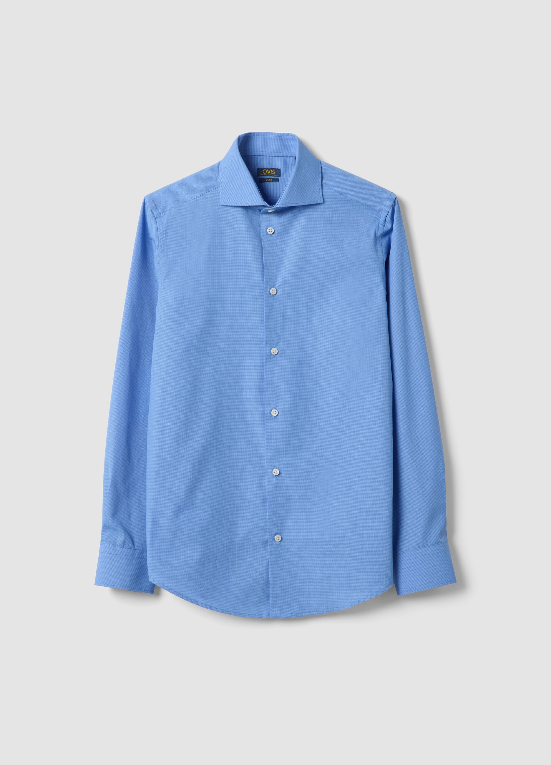 Light Blue Slim-Fit Cotton-Blend Shirt with Cutaway Collar
