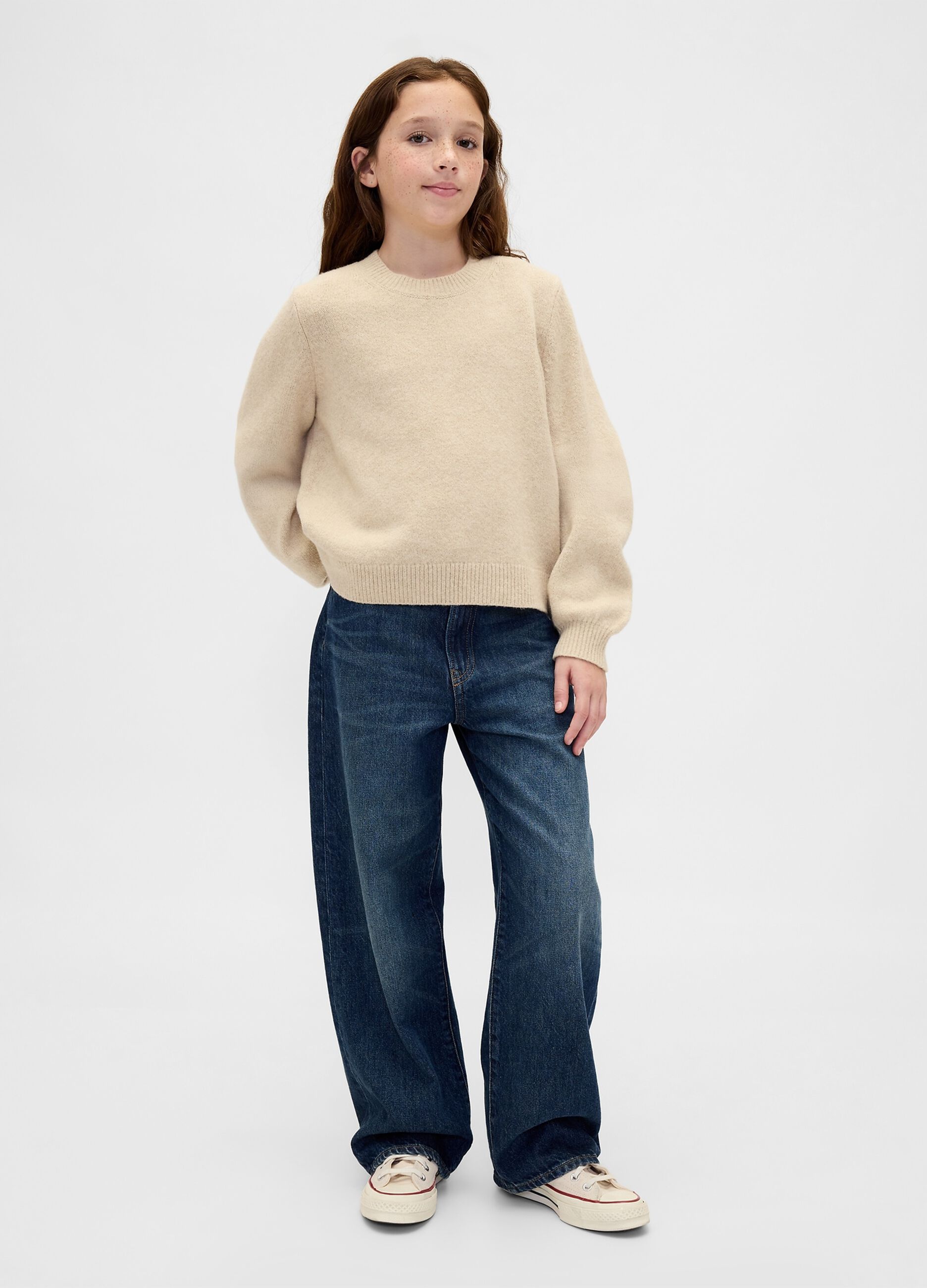 Beige cotton blend jumper for girls