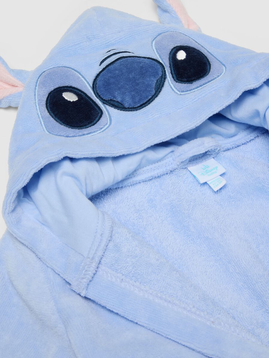 Accappatoio in puro cotone azzurro da neonata con design Stitch_3