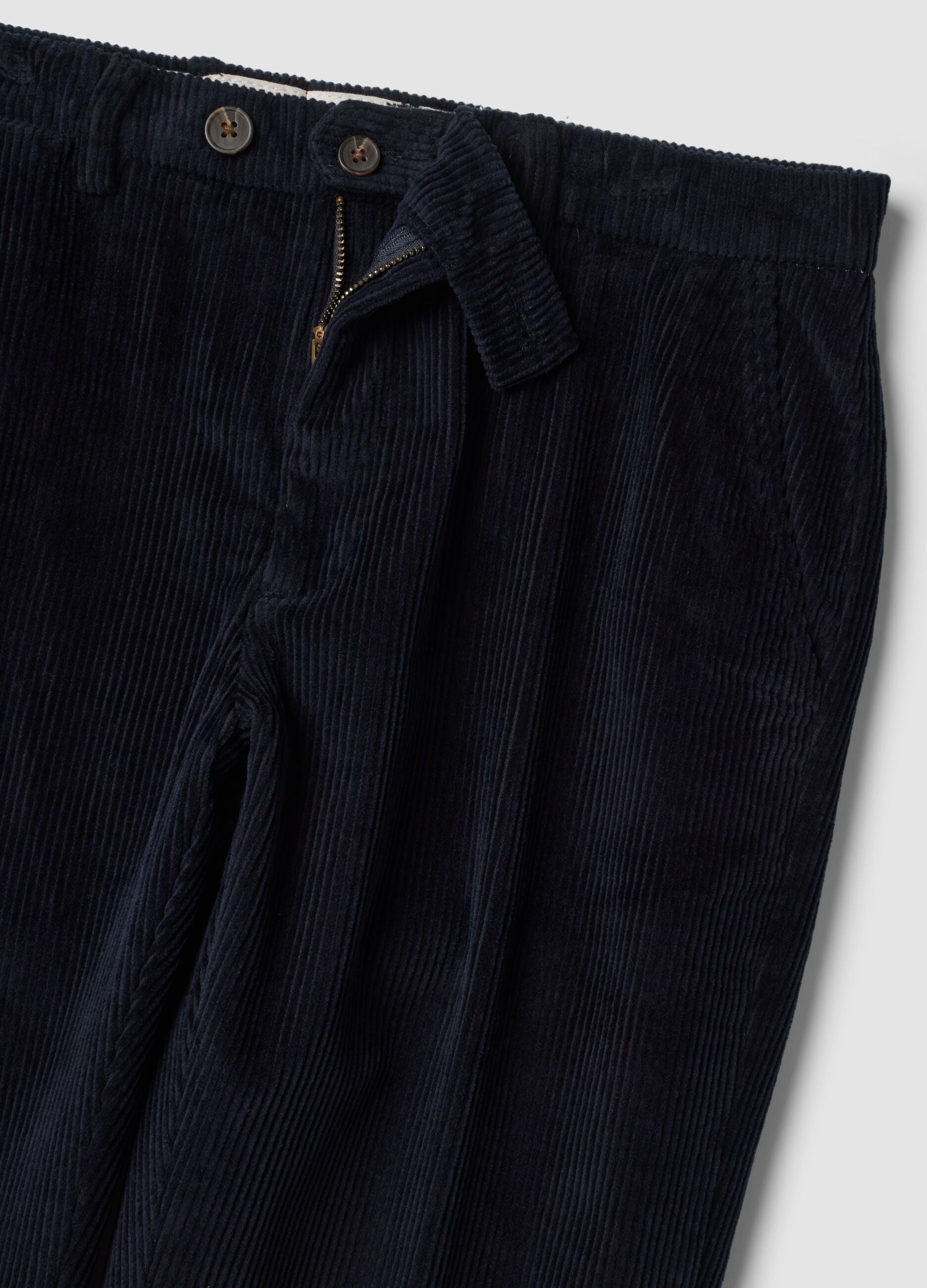 Pantaloni blu in cotone elasticizzato a coste