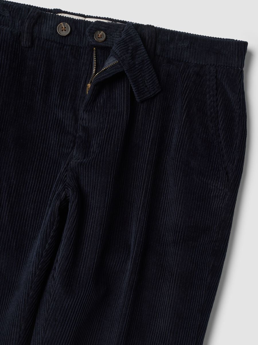 Pantaloni blu in cotone elasticizzato a coste_1