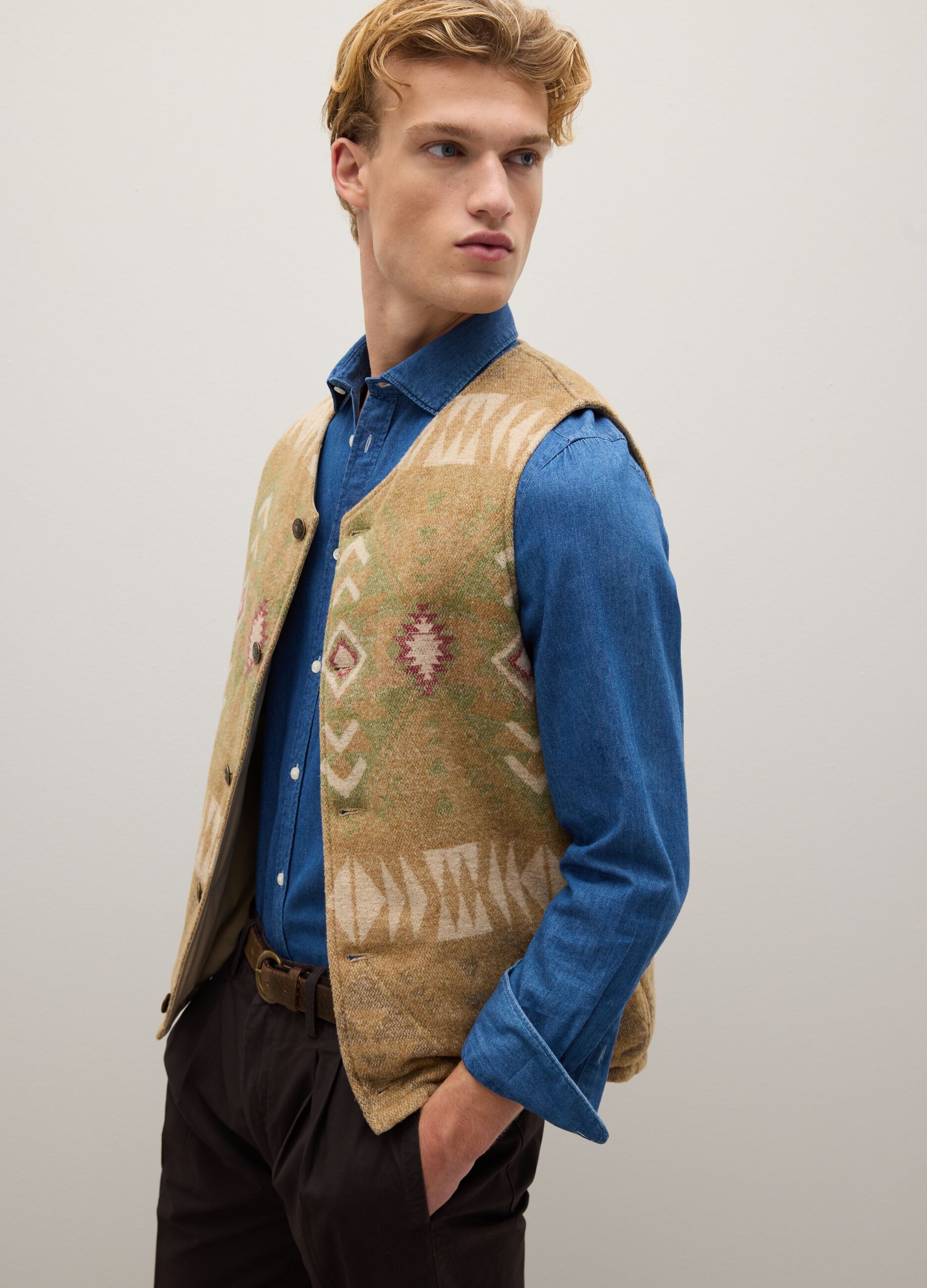 Multicolour wool blend waistcoat with buttons